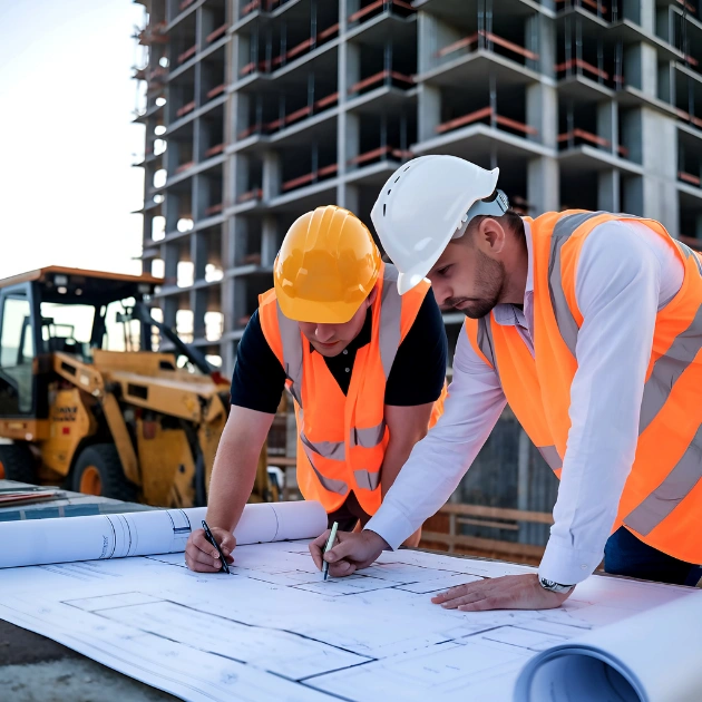 Los Angeles commercial construction contractors managing building plans onsite