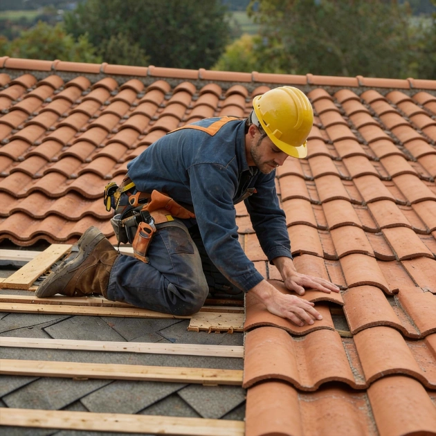 Modern residential roofing installation project in Los Angeles neighborhood
